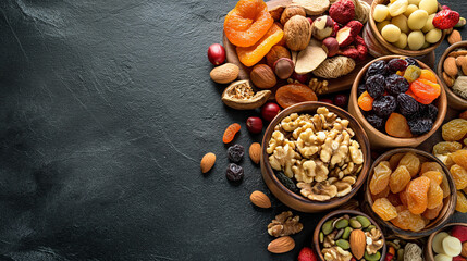 Nuts and dried fruits for healthy life - obrazy, fototapety, plakaty