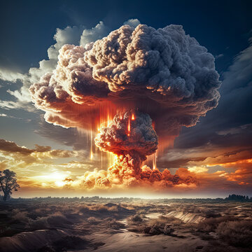 Atompilz, Pilzwolke nach einer Kernwaffenexplosion, Atombombe, Generative AI