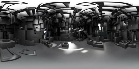 Expansive Hall Filled With Numerous boxes 360 panorama vr environment map