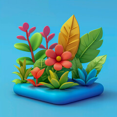 Flowers composition in 3d style, vibrant colors, Generative AI