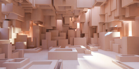 Spacious Room Filled With Numerous Boxes 3d render illustration