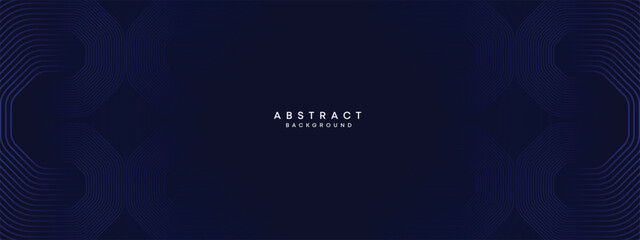 Obraz premium Abstract Dark Navy Blue Waving circles lines Technology Background. Modern gradient with glowing lines shiny geometric shape and diagonal, for brochure, cover, poster, banner, website, header