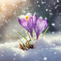 Blooming Flowers in the Snow - Early bloom in Winter Landscape

