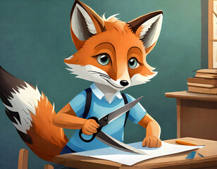 cute little fiend fox everyday life – is cutting with scissors