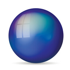 Glass blue ball or precious pearl. Glossy realistic ball, 3D abstract vector illustration highlighted on a white background. Big metal bubble with shadow