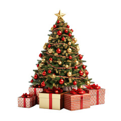 Fototapeta na wymiar Christmas tree with gifts, isolated on white or transparent background.