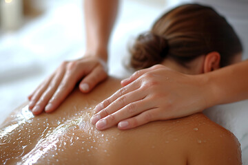 Obraz na płótnie Canvas Masseur doing massage on woman body at beauty spa