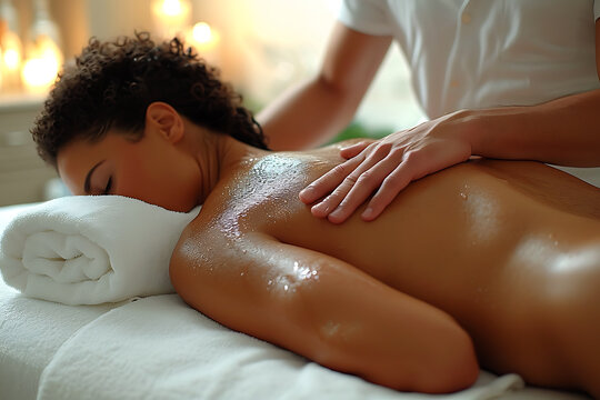 Masseur doing massage on woman body at beauty spa