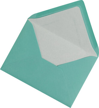 Open envelope close up. Isolated, transparent. Top view.