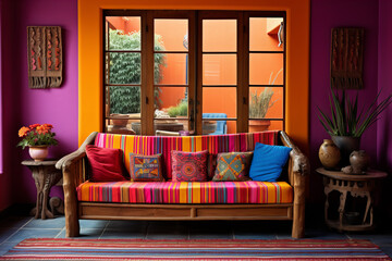 Beautiful Traditional mexican house interior of living room, Mexico