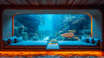Exotic Fish in the Living Area. Living Room Aquarium