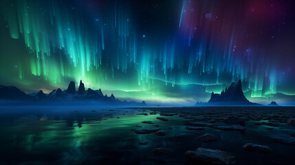 Majestic Aurora Over Frozen Tundra and Jagged Peaks