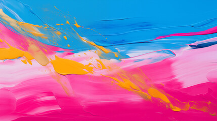 colorful paintings on a blue and pink background