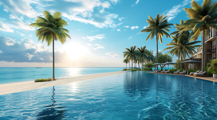 Fototapeta na wymiar 3D rendering image Luxury beach sea view hotel and resort