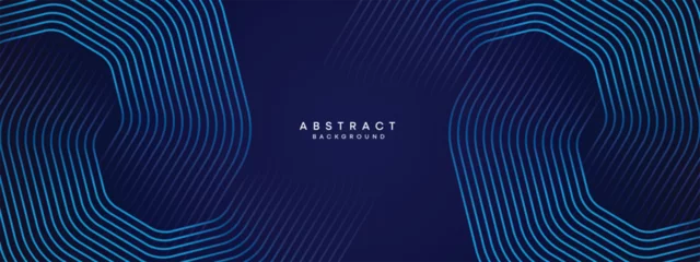 Foto auf Acrylglas Abstract Dark Navy Blue Waving circles lines Technology Background. Modern gradient with glowing lines shiny geometric shape and diagonal, for brochure, cover, poster, banner, website, header © GraphicEffect