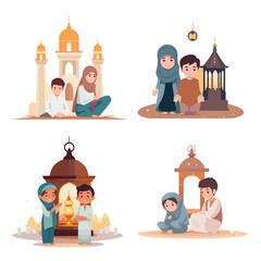 ISLAMIC BOOK CHILDREN ILLUSTRATION VECTOR