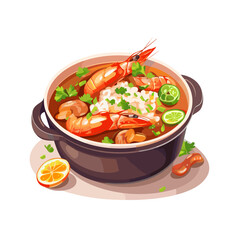 Delicious gumbo with prawns, baby okra and sausage in a bowl VECTOR