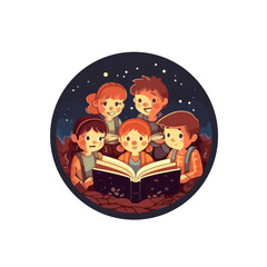 Obraz na płótnie Canvas parents and kids read story book illustration