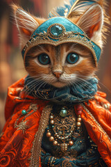 Cute cat dressed in Venetian carnival costume generative ai