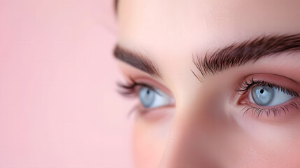 Obraz premium Perfect Eyebrows Close-up, Woman's Eyes Beauty, Microblading Effect