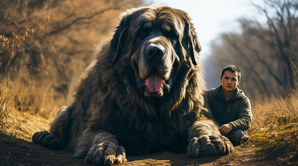 Loyal Giant Dog Keeping Watch.  Majestic Dog and Devoted Owner Moment