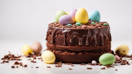 Chocolate cake with Easter eggs and chocolate dragee