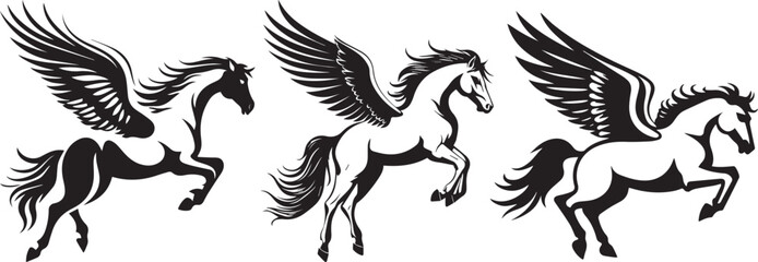 Pegasus, a set of set of black and white ornamental vector shapes for laser cutting and engraving - obrazy, fototapety, plakaty