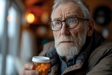 Capture the essence of senior wellness in our image featuring a senior man taking medicine. A compelling portrayal of proactive health management and responsible medication use.