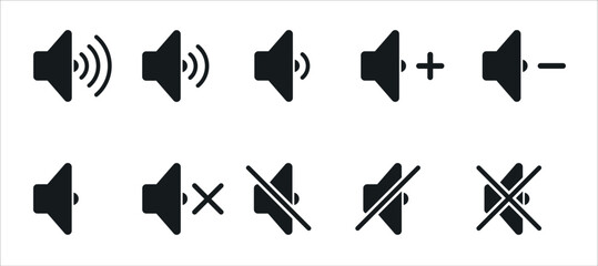 Music volume speaker icon turn off turn on music vector set black