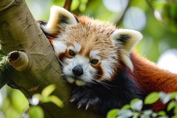 Red Panda, Firefox or Lesser Panda (Ailurus fulgens) resting in a tree