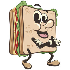 vector illustration of cute sandwich character mascot folding his arms calmly, work of handmade