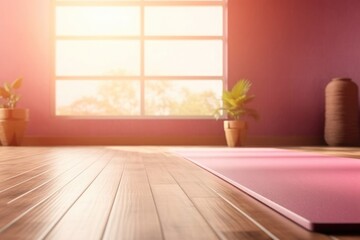 Yoga background with free space for text, yoga mat, relaxation and tranquility
