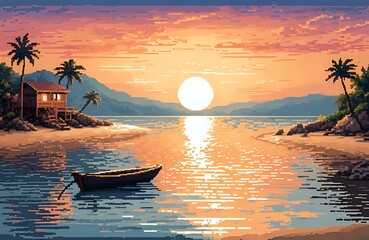 Captivating Tapestry of Sunsets and Sunrises, where the Horizon Kisses the Ocean in a Palette of Oranges and Blues, Casting a Warm Glow on the Waves, Beaches, and Boats, Creating a Tranquil Landscape 