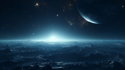 Naklejka na ściany i meble Blue Hues and Nebula Dreams in the Cosmos. Galactic Night. Stellar Dreamscape