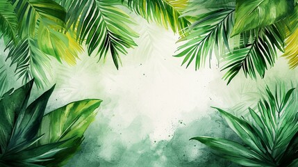 Palm Sunday banner with a watercolor painting of palm leaves, creating an artistic and vibrant design. [Watercolor palm leaves banner