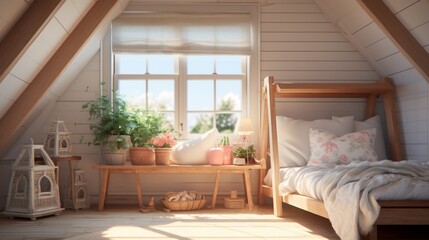 A Cozy Modern Farmhouse Kids Bedroom with a Playful and Inviting Atmosphere - AI-Generative