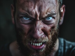 Obraz premium A man with a beard and blue eyes. Generative AI.