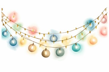 
Christmas lights watercolor illustration. Glowing New Year garland isolated on white background