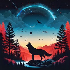 wolf howling at night