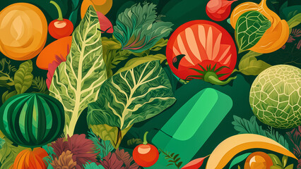 Vegetarian wallpaper with colorful fresh vegetables vegan mosaic 4K