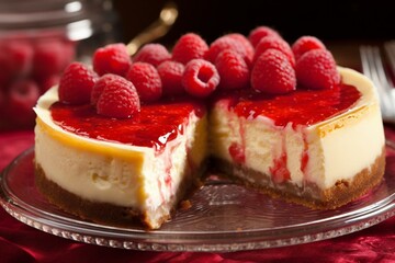 Decadent raspberry cheesecake. Generative AI