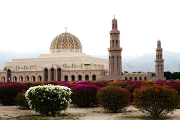 Muscat, Oman - January 05,2024 : View on Sultan Qaboos grand mosque architecture in Muscat.