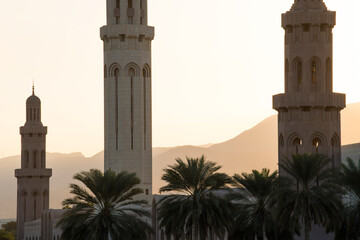 Fototapeta na wymiar Muscat, Oman - January 05,2024 : View on Sultan Qaboos grand mosque architecture in Muscat.