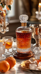 Whiskey in Crystal Decanter. Luxury Bourbon