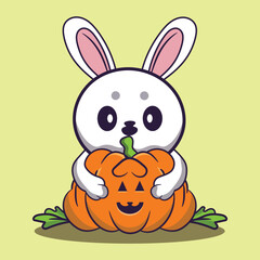 cute cartoon Halloween rabbit with a pumpkin illustration