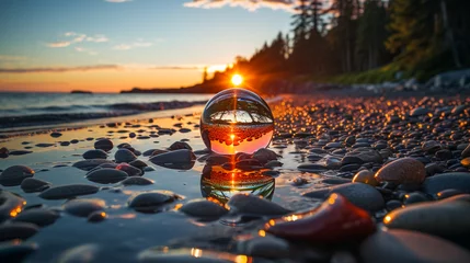 Fotobehang glass transparent ball at sunset © EwaStudio