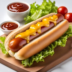 hot dog with mustard and ketchup