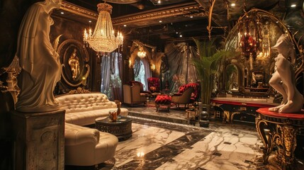 Naklejka premium Luxury hotel lobby interior. Luxury hotel lobby with armchairs and tables