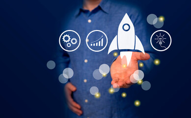 Embarking on a business journey of a rocket icon, accelerate towards our goals, rapid startup...