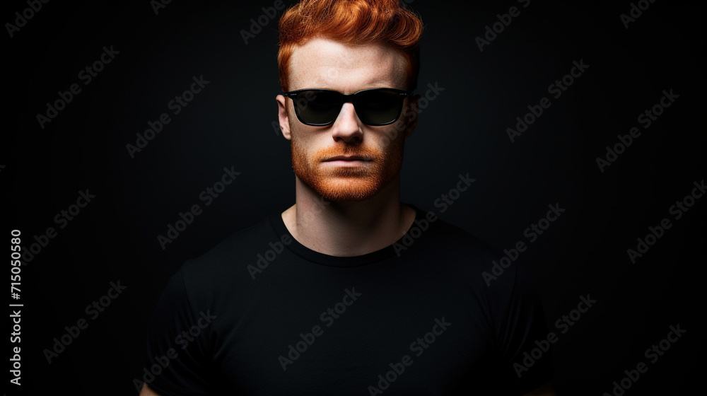 Wall mural Handsome ginger man isolated on black background